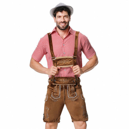 Herren nan traditionelle kurze Trachtenlederhose mit aufwendiger Stickerei und verstellbaren Trägern Shop Nory