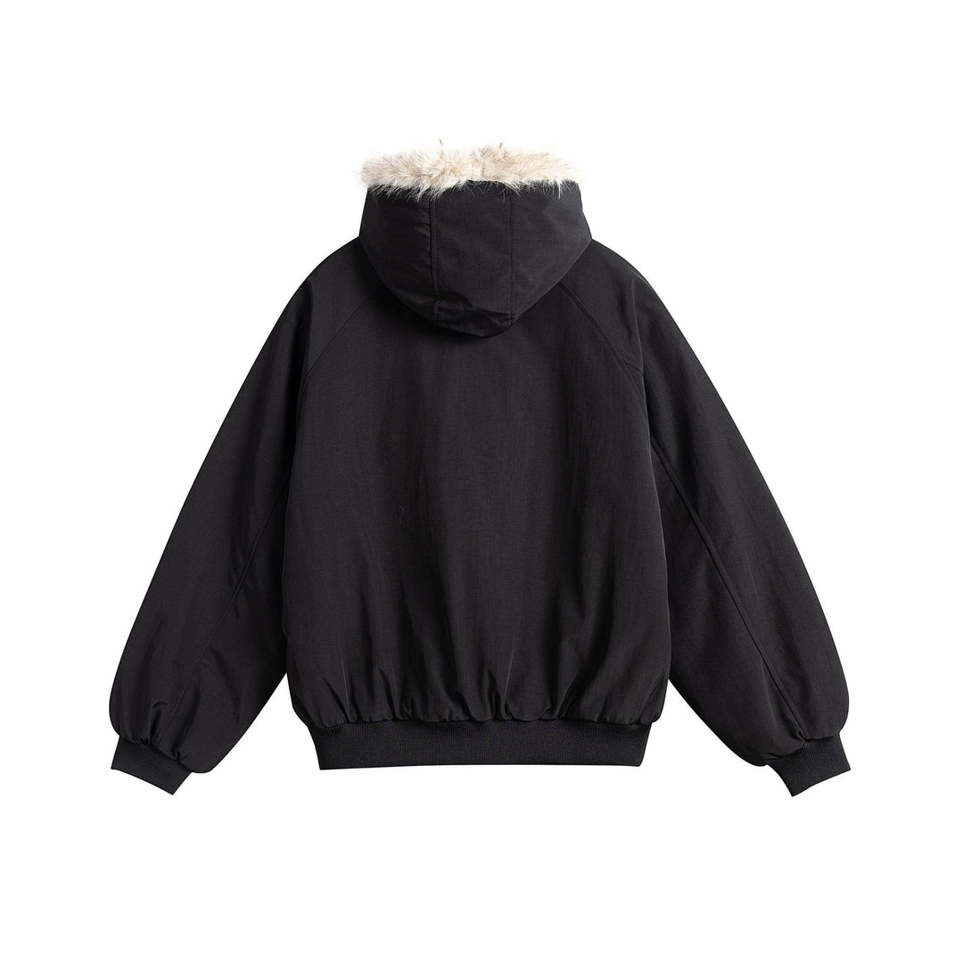 Damen Oversize-Bomberjacke mit kunstfellbesetzter Kapuze und Raglanärmeln Shop Nory