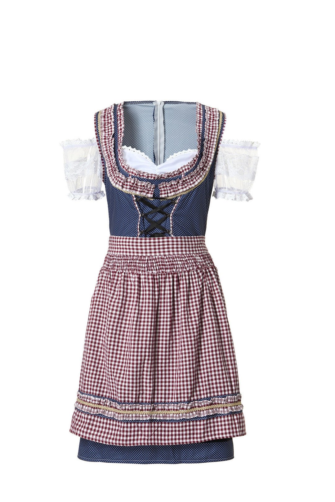 Damen nan traditionelles Trachtenkleid mit Schnürmieder, Spitzenärmeln und karierter Schürze Shop Nory