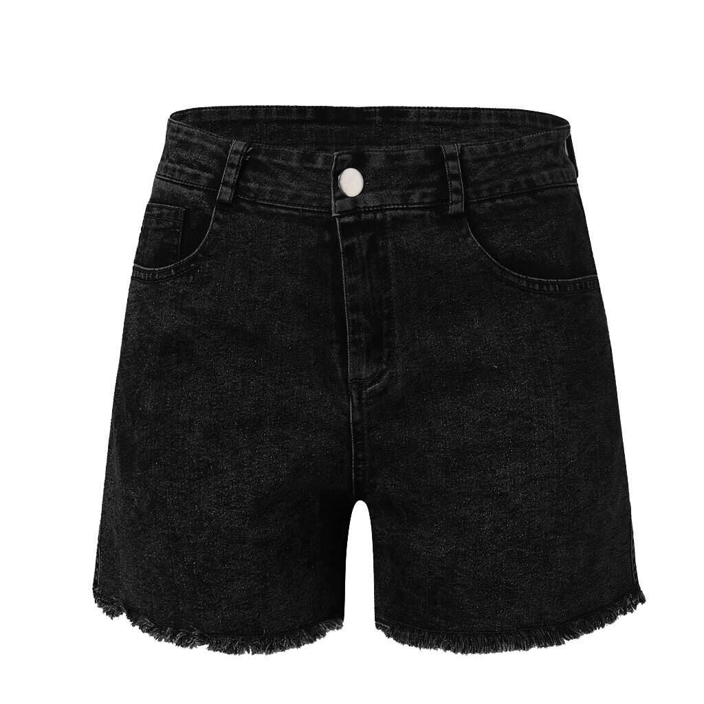 Damen hoch taillierte Denim-Shorts mit fransigem Saum