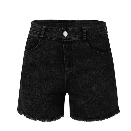 Damen hoch taillierte Denim-Shorts mit fransigem Saum