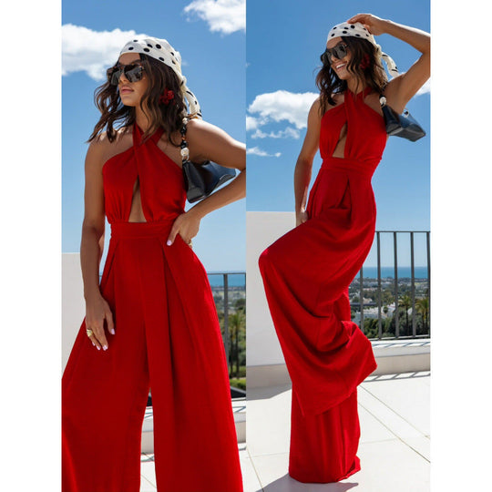 Damen Halter Neck Cutout Jumpsuit