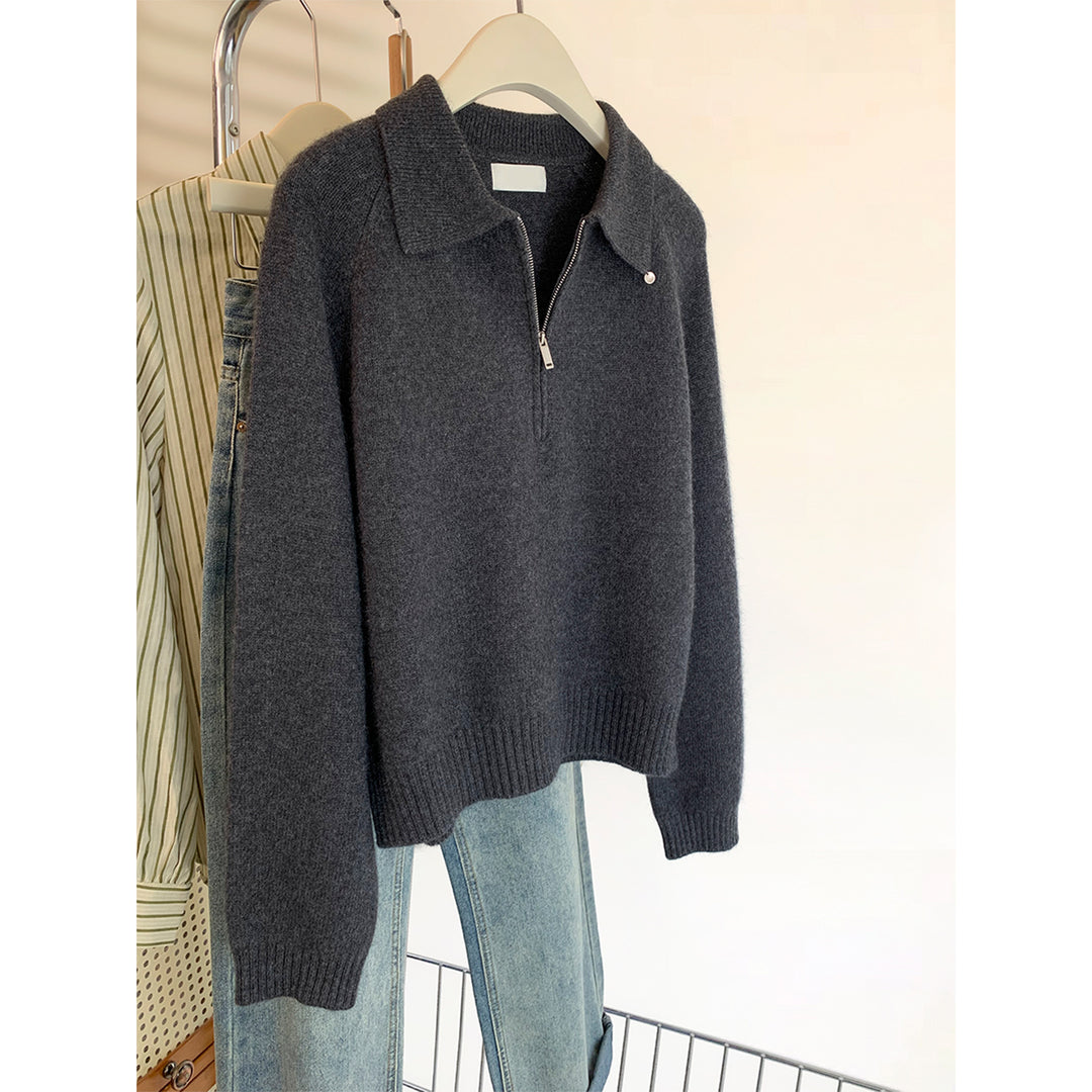 Damen Modischer Pulli mit Stehkragen und Reißverschluss Shop Nory