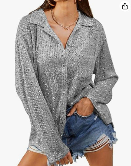 Damen Glitzernde Oversize-Bluse mit lässigem Schnitt