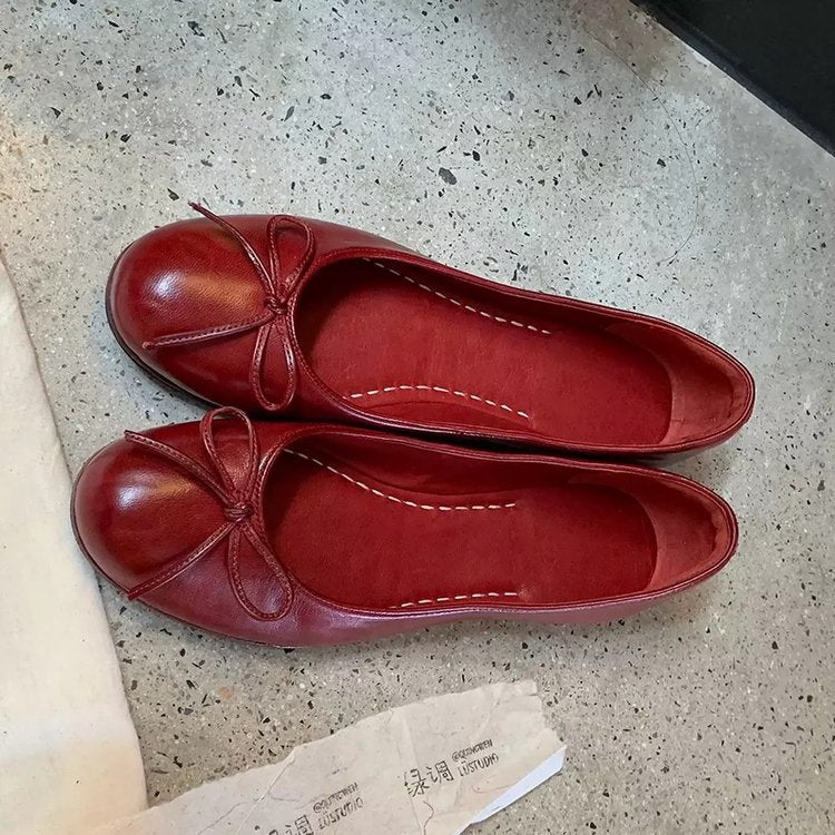 Damen Ballerinas aus hochwertigem Leder mit zierlichem Schleifenakzent