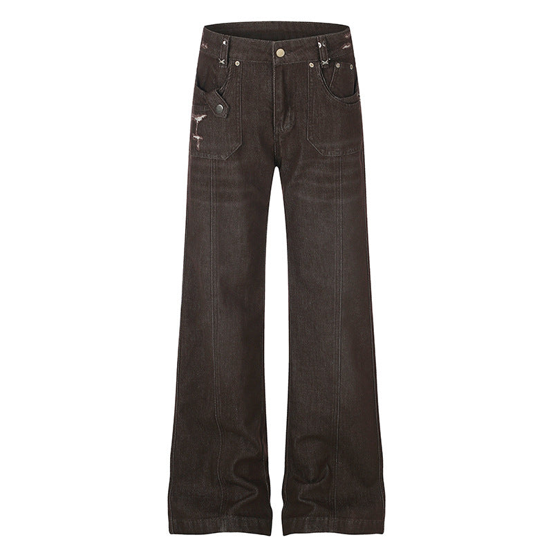 Damen Weite High‑Waist Denimhose mit geradem Bein und Utility‑Pattentaschen Shop Nory