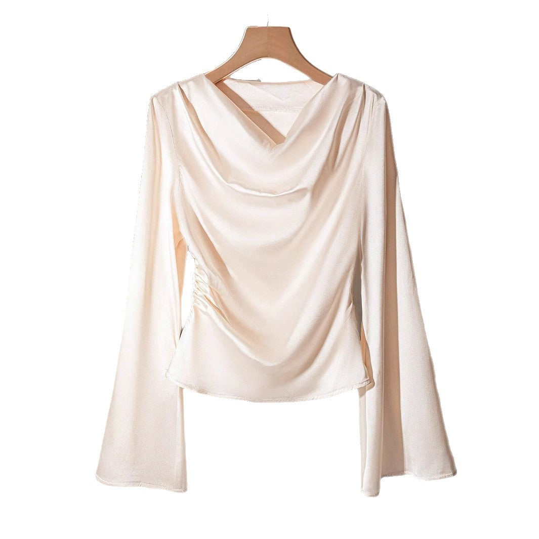 Damen Drapiertes Satin-Top mit Wasserfallkragen & Volantsärmeln Shop Nory