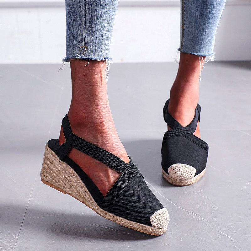 Damen Espadrilles mit elastischen Trägern und Keilabsatz Shopnory