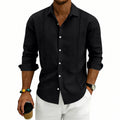 Herren nan lässiges Leinenmixhemd mit vertikalen Zierborten, Kentkragen und legerer Passform Shopnory