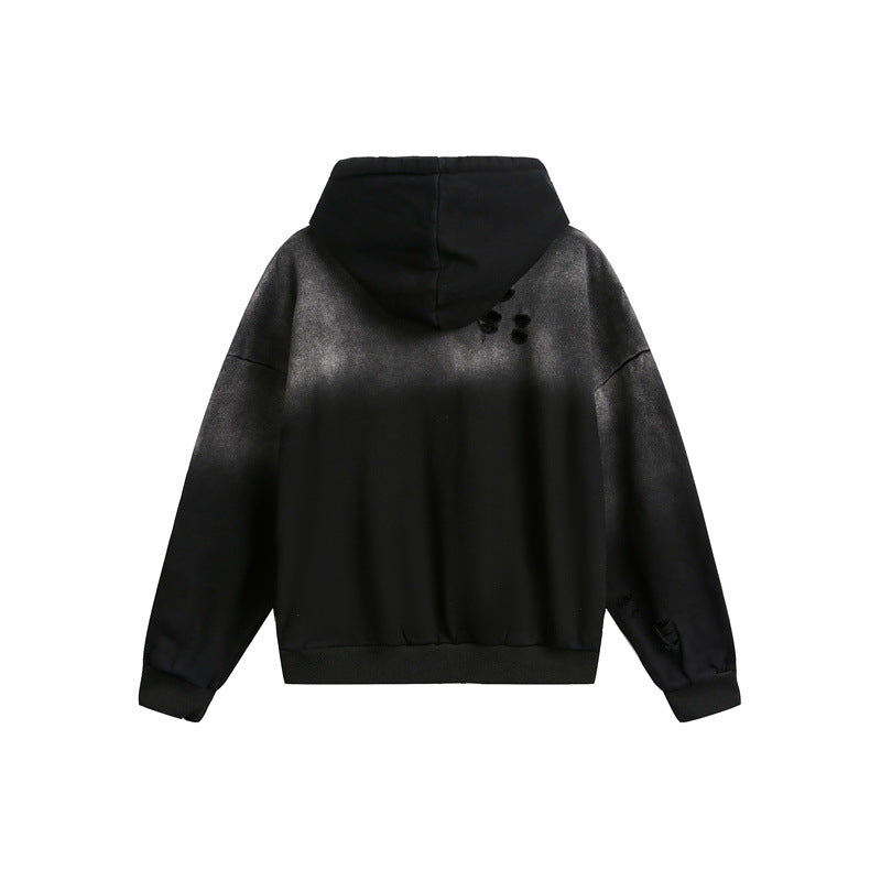 Unisex Oversize Kapuzenpullover mit Halbreißverschluss, Distressed-Details und Kängurutasche Shop Nory