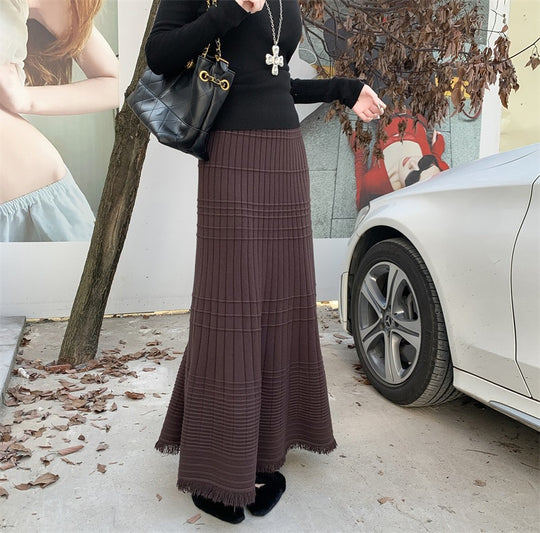 Damen Eleganter Plissee-Maxirock mit Fransen Shop Nory