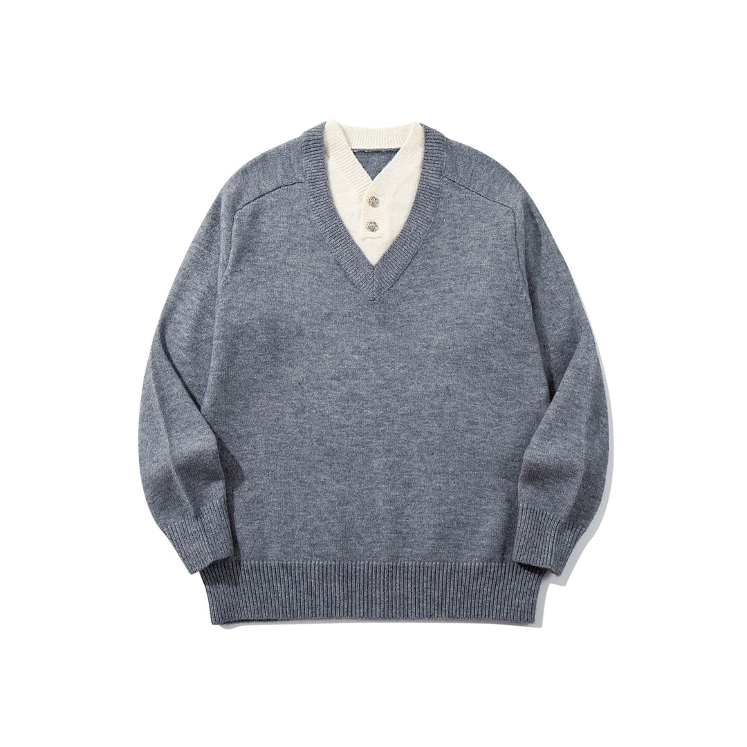 Herren Pullover mit tiefem V-Ausschnitt und eingearbeitetem Henley‑Kragen Shop Nory