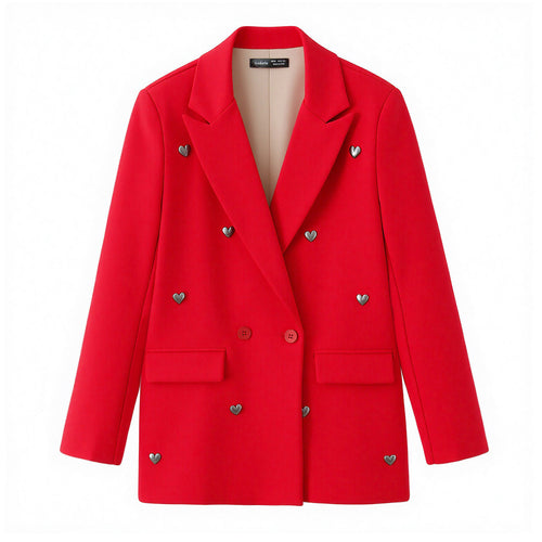 Damen Zweireihiger Blazer mit Herz‑Metalldetails und Pattentaschen Shop Nory