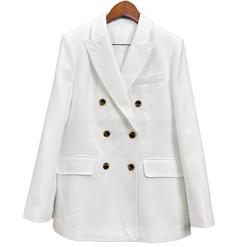 Damen Doppelreihiger taillierter Wollblazer mit Struktur und verstärkten Schultern Shop Nory