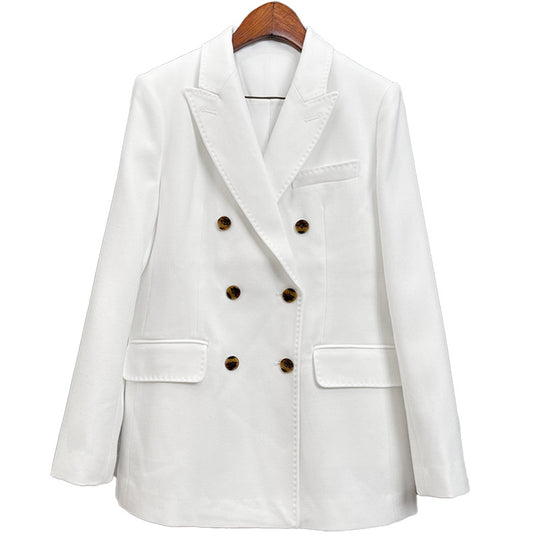 Damen Doppelreihiger taillierter Wollblazer mit Struktur und verstärkten Schultern Shop Nory