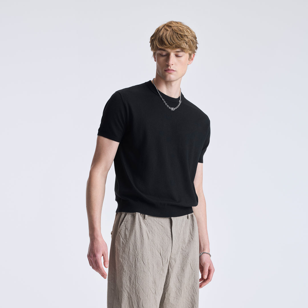 Damen Modernes Kurzarm Strickoberteil mit Wellenmuster Shop Nory