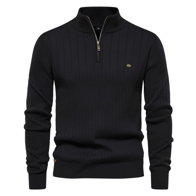 Herren Pullover mit halbem Reißverschluss und Rippstruktur
