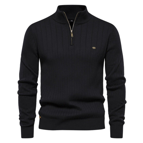 Herren Pullover mit halbem Reißverschluss und Rippstruktur