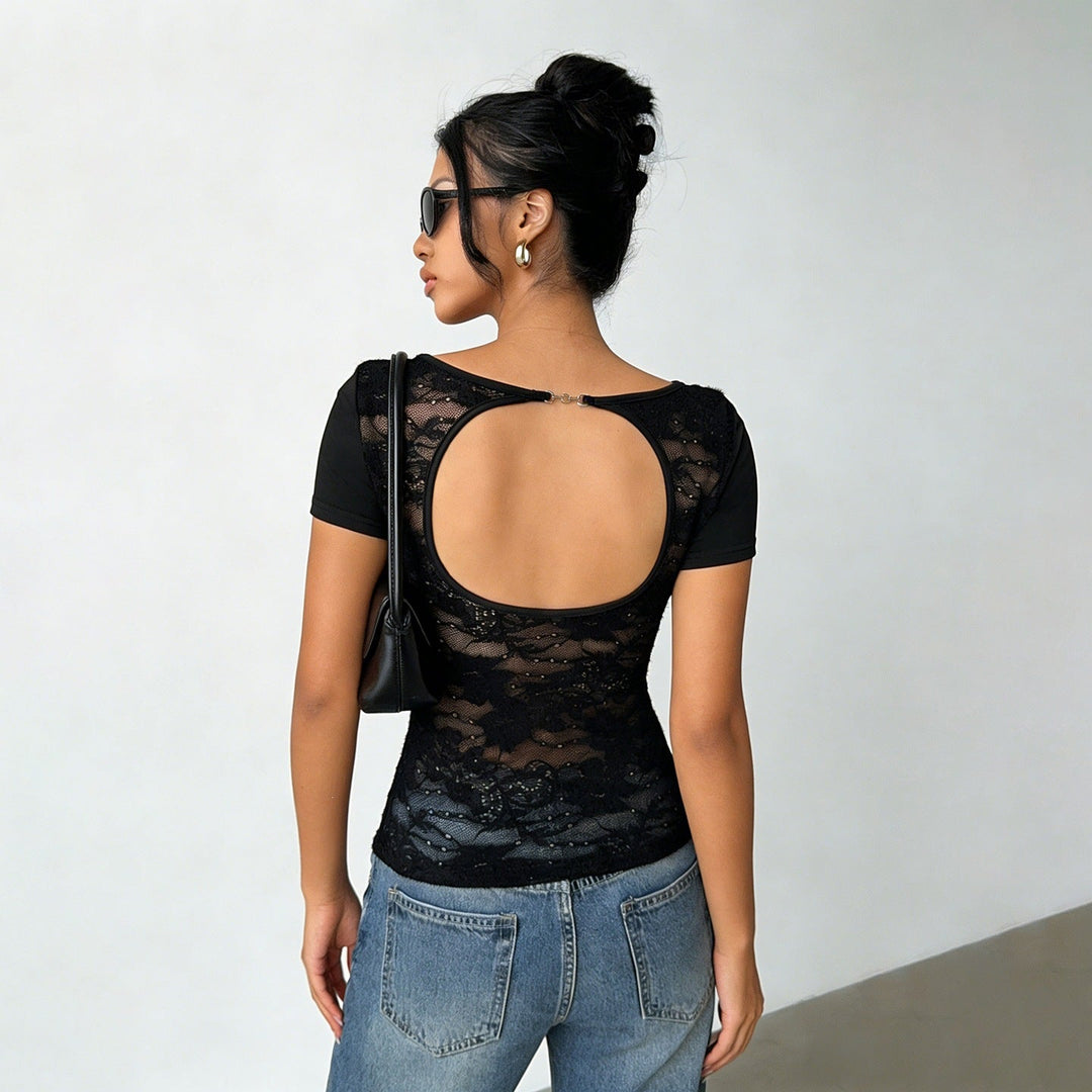 Damen figurbetontes T-Shirt mit elegantem Rückendetail