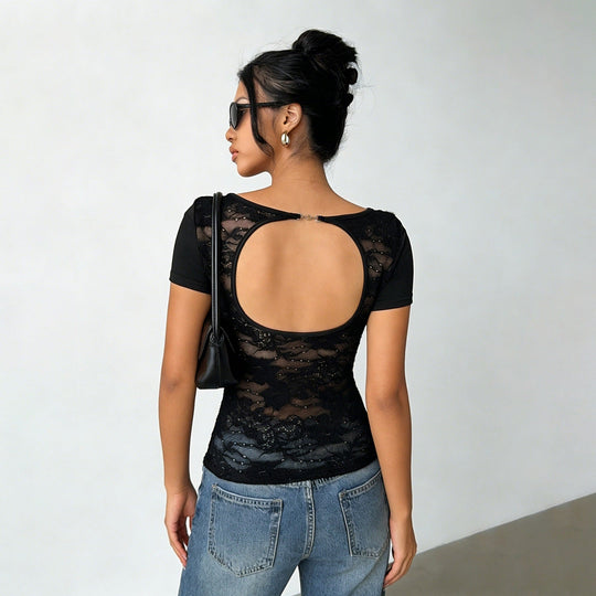 Damen figurbetontes T-Shirt mit elegantem Rückendetail