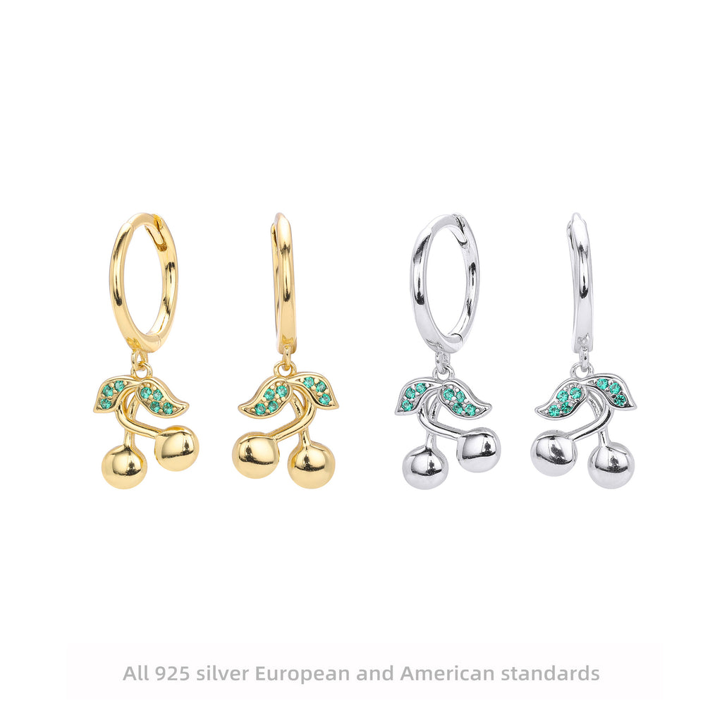 Damen Ohrhänger mit modernen Kirschmotiven aus 925 Sterling Silber und Zirkon Shop Nory