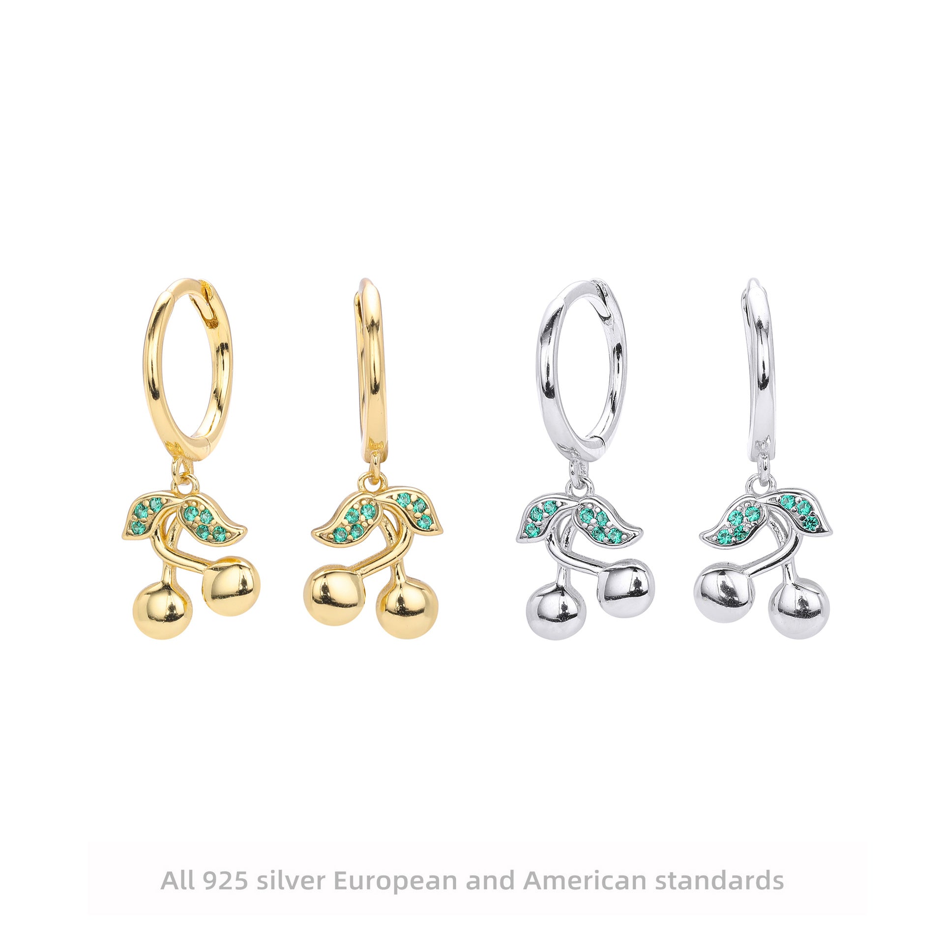 Damen Ohrhänger mit modernen Kirschmotiven aus 925 Sterling Silber und Zirkon Shop Nory