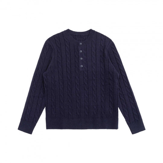 Unisex Grobgestrickter Henley-Pullover mit Zopfmuster und halber Knopfleiste Shop Nory
