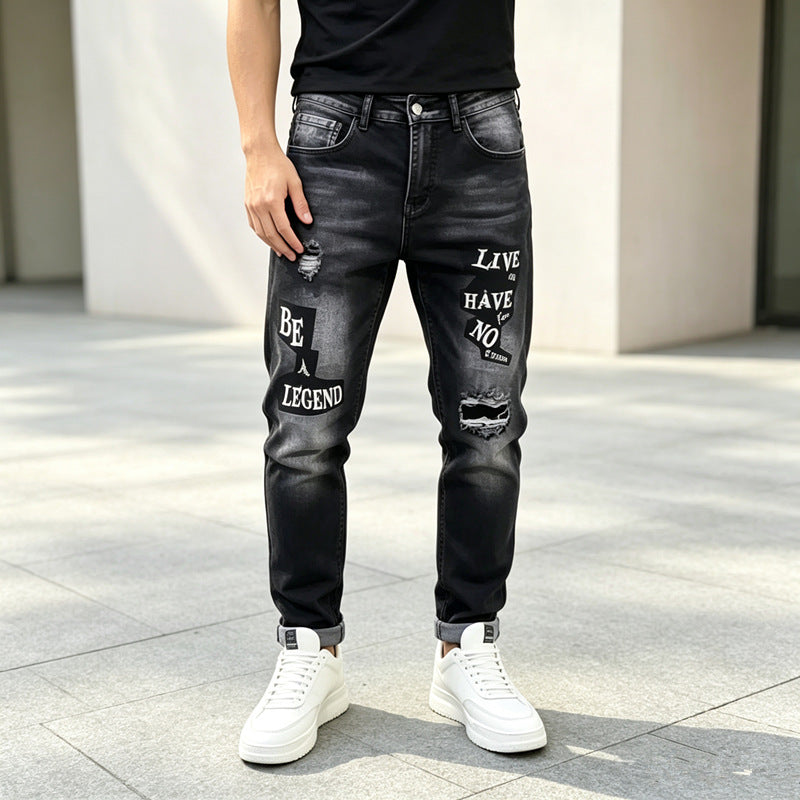 Herren Modische Ripped Jeans mit grafischen Prints Shop Nory