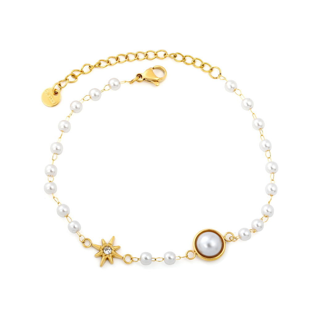 Damen Armband mit farbigen Natursteinen und goldplattierten Akzenten Shop Nory