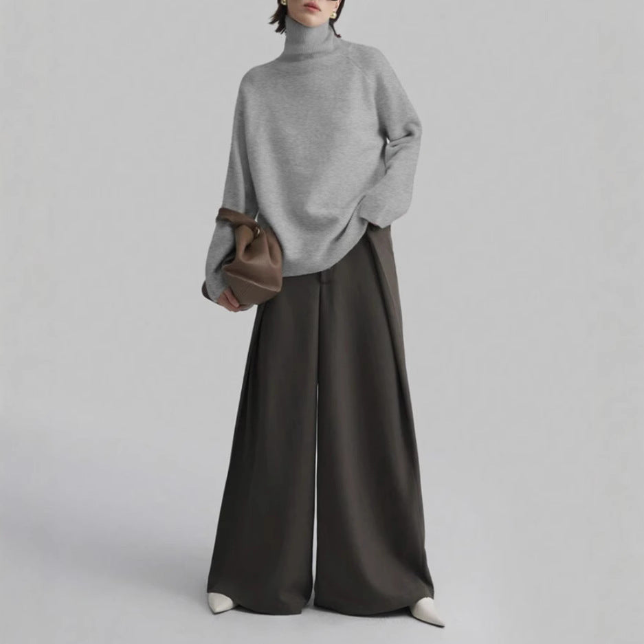 Damen Oversize Rollkragen-Feinstrickpullover mit Raglanärmeln und seitlichen Schlitzen Shop Nory