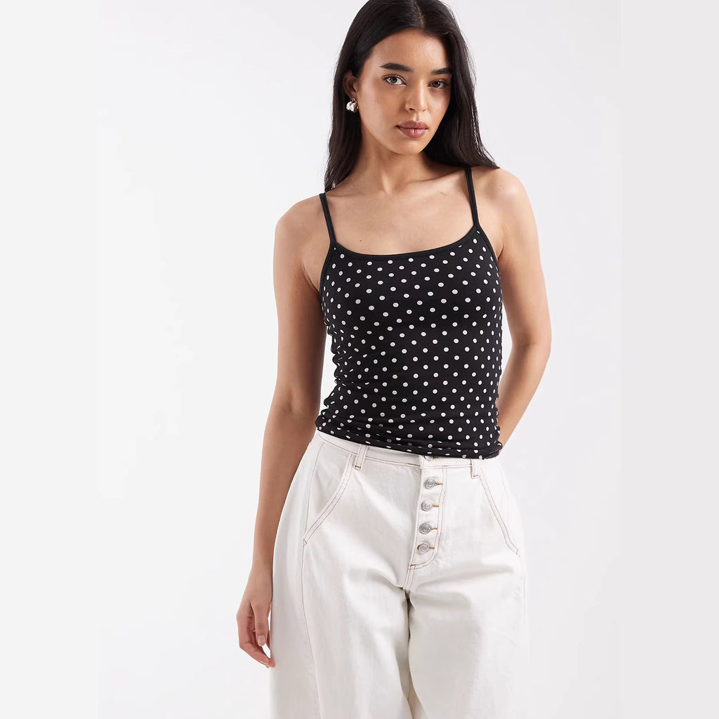 Damen Spaghettiträgertop mit Polka-Dots
