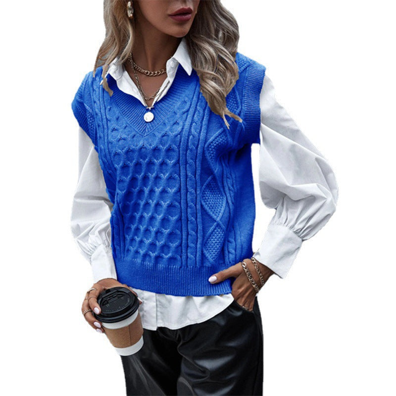 Damen Strickpullover mit Zopfmuster und V-Ausschnitt