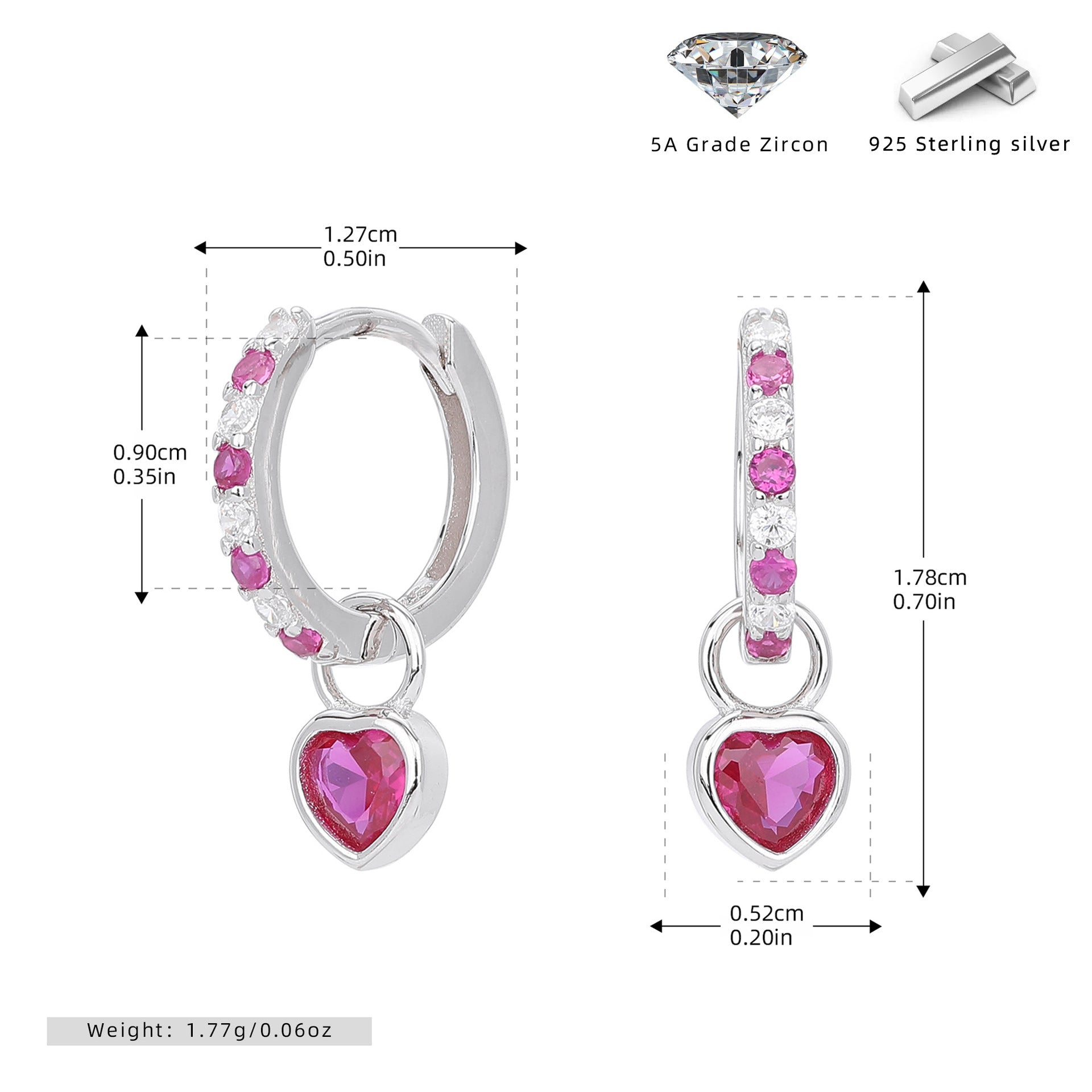 Damen Ohrhänger mit herzförmigem Anhänger aus 925 Sterling Silber und funkelnden Zirkonia Shop Nory