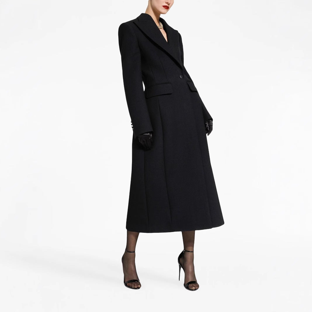 Damen Taillierter Longline-Mantel mit spitzem Revers und Gehschlitz Shop Nory