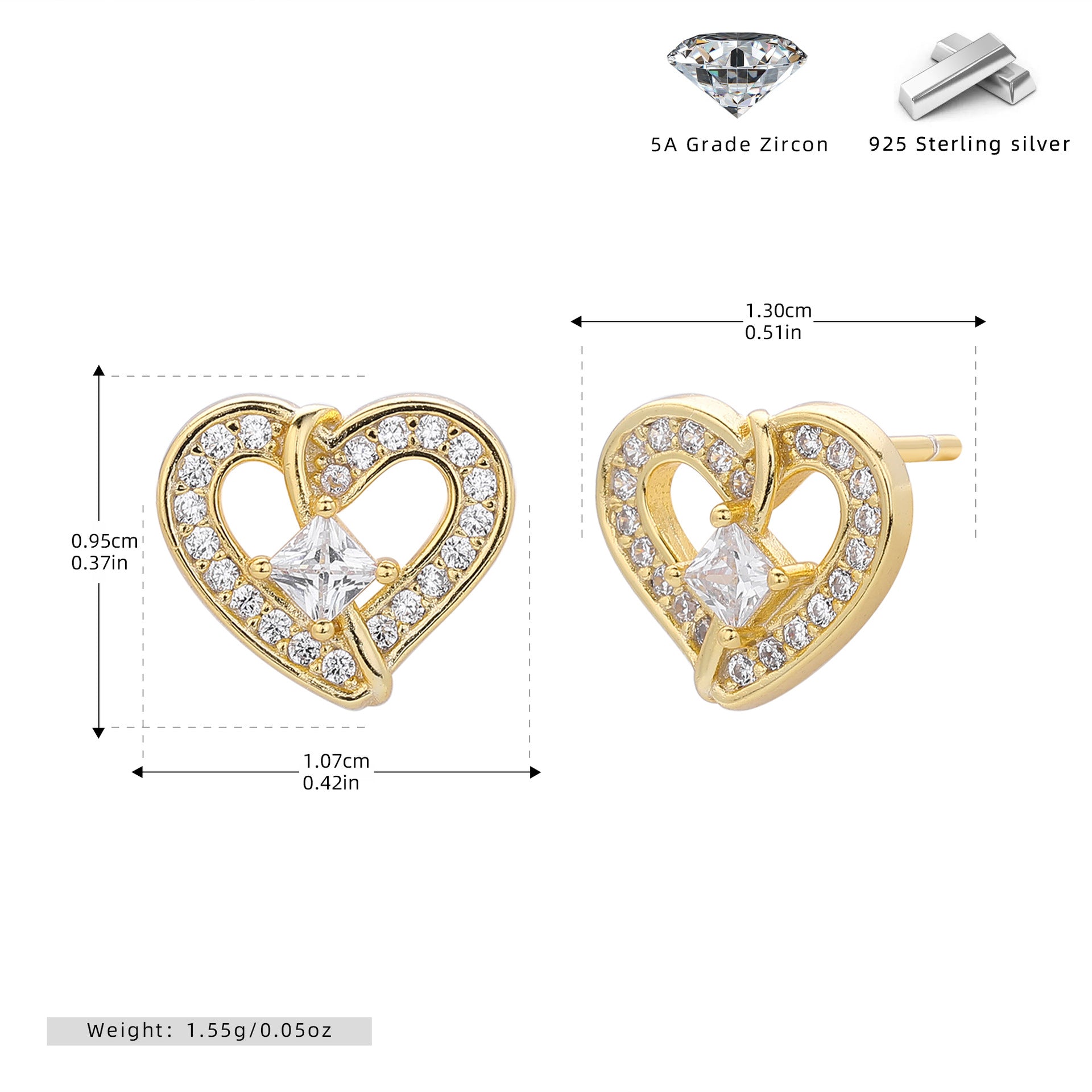 Damen Ohrstecker im Herzdesign aus 925 Sterling Silber Shop Nory