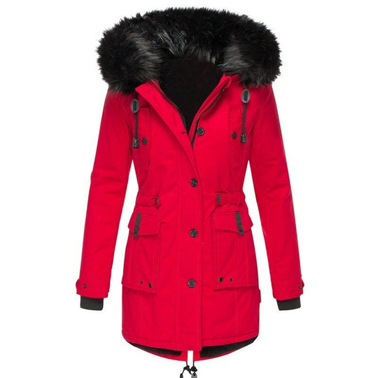 Damen Gefütterter Parka mit abnehmbarer Kunstfellkapuze, taillierter Silhouette und Utility‑Taschen Shop Nory