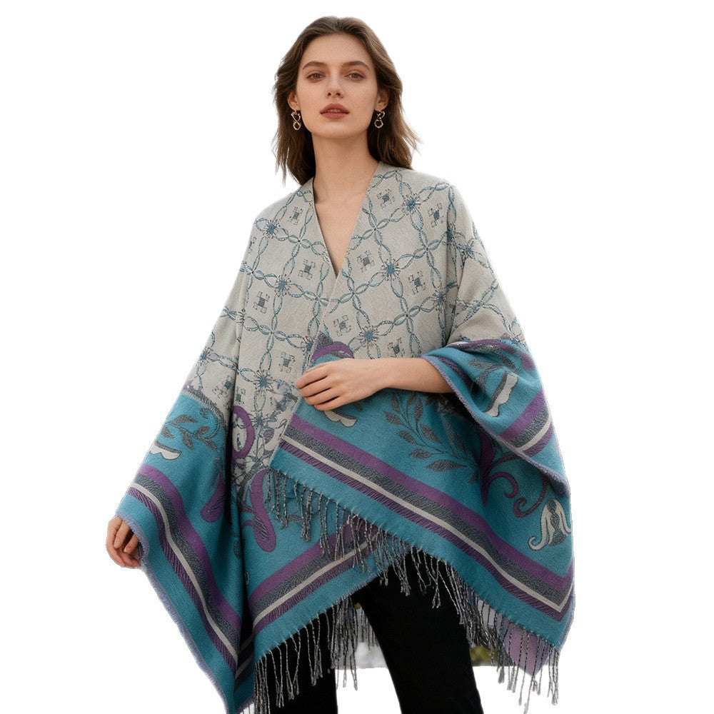 Damen Leichter Jacquard-Überwurf im Kaftan-Stil mit Zierfransen Shop Nory