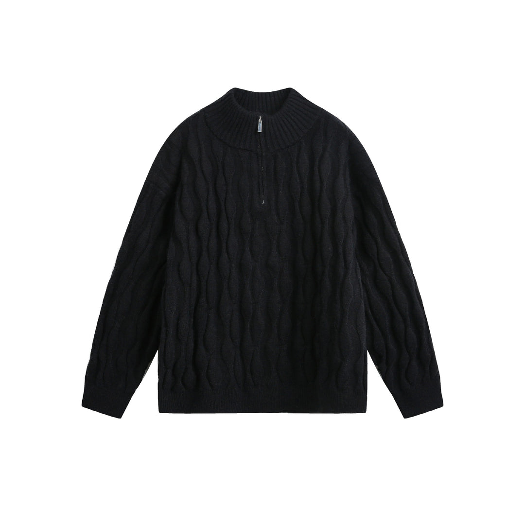 Unisex Grobgestrickter Halfzip-Pullover mit Zopfmuster und Stehkragen Shop Nory