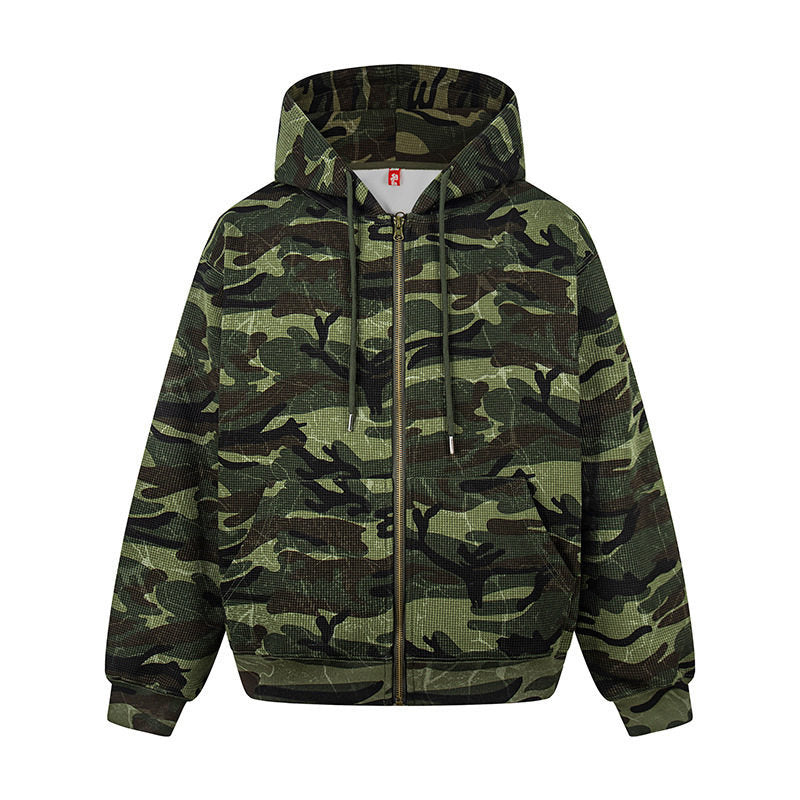 Unisex Kapuzensweatjacke im Camouflage-Design mit durchgehendem Reißverschluss Shop Nory