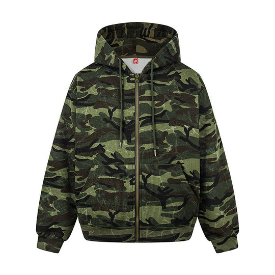 Unisex Kapuzensweatjacke im Camouflage-Design mit durchgehendem Reißverschluss Shop Nory