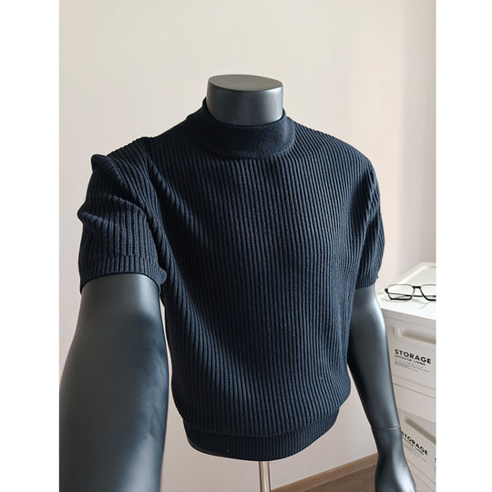 Herren kurzärmeliges Rippstrick-Shirt mit Stehkragen und schmaler Passform Shop Nory