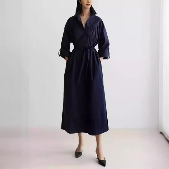 Damen Langärmliges Hemdblusen‑Maxikleid mit strukturierter Schulterpasse und Bindegürtel Shop Nory
