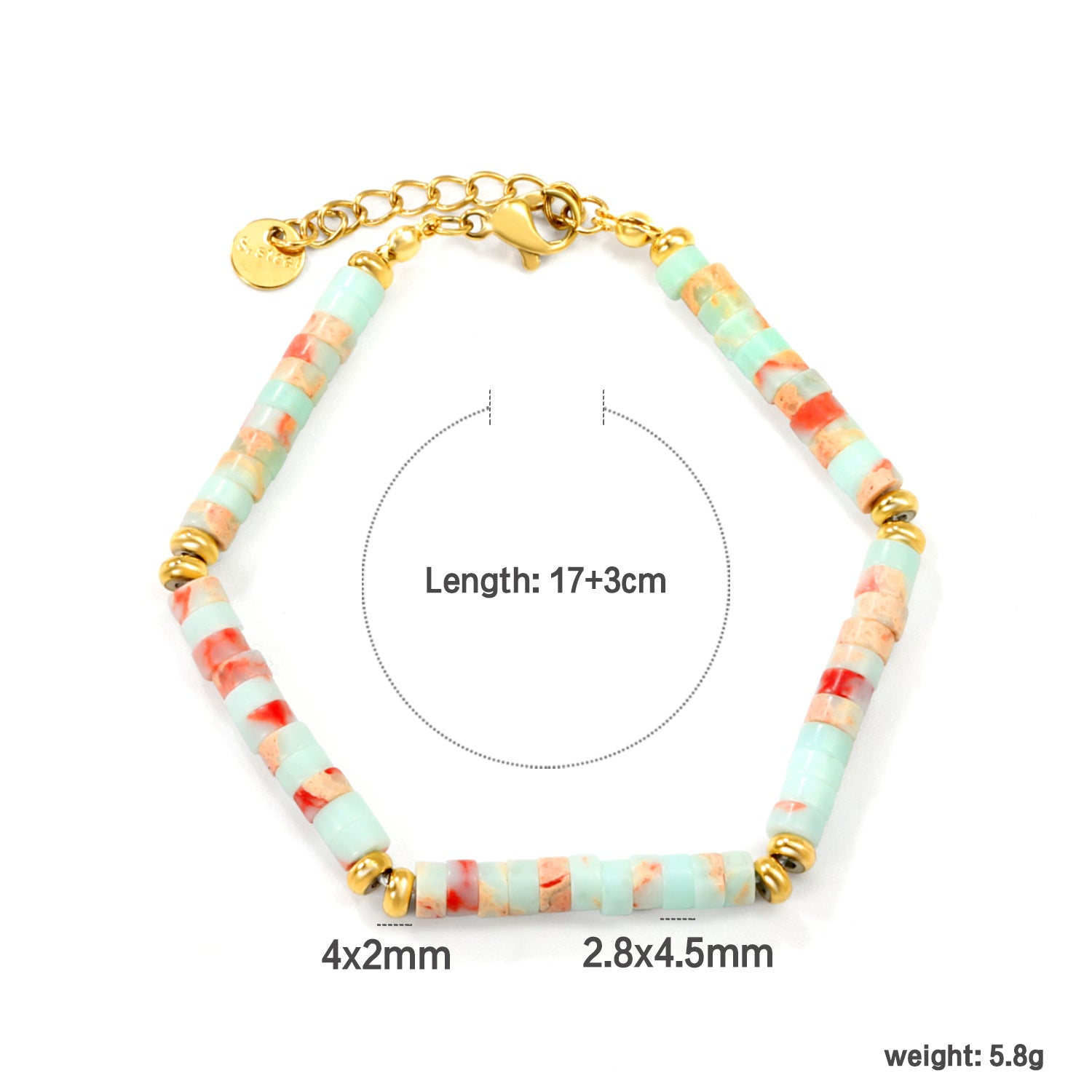 Damen Armband mit bunten Tigeraugen-Perlen und goldplattierten Akzenten Shop Nory