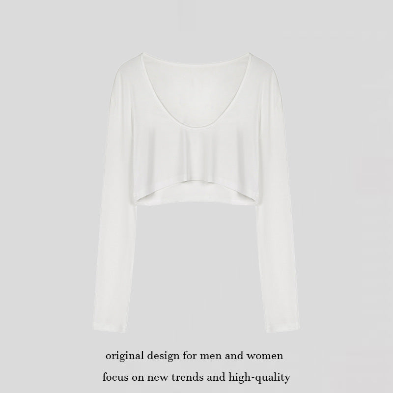 Damen Kurz geschnittenes Langarm-Crop-Top mit weitem Rundhals Shop Nory