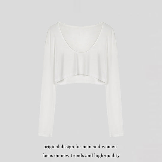 Damen Kurz geschnittenes Langarm-Crop-Top mit weitem Rundhals Shop Nory