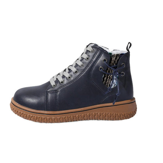 Damen gefütterte Schnürstiefelette mit Teddyfutter, seitlichem Reißverschluss und profilierter Gummisohle Shop Nory
