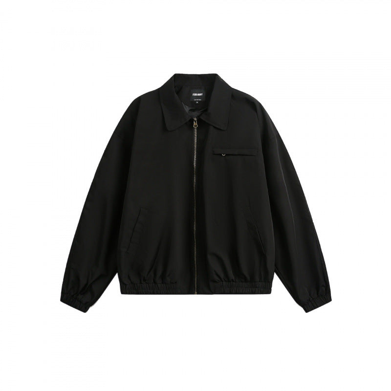 Unisex Boxy-Overshirt-Jacke mit durchgehendem Reißverschluss, elastischem Saum und Brust-Reißverschlusstasche Shop Nory