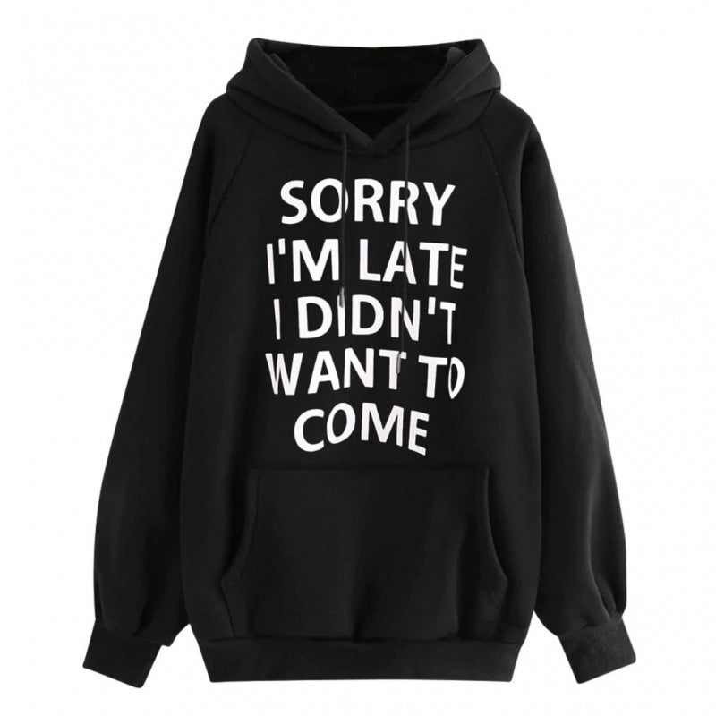 Damen Lockere Kapuzenpullover mit Statement-Print, Kängurutasche und Raglanärmeln Shop Nory
