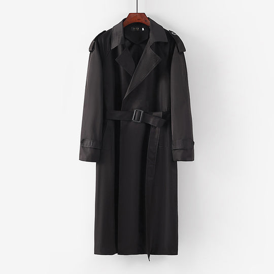 Unisex Langer minimalistischer Trenchcoat mit Gürtel und Schulterklappen Shop Nory