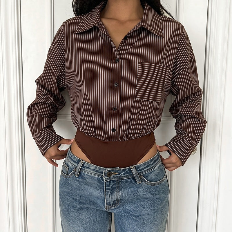 Damen Oversize-Hemdbluse aus Viskose mit feinem Nadelstreifen und Brusttasche Shop Nory